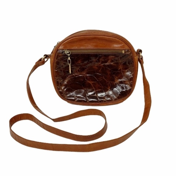 Vintage L.J. Simone Croc Embossed Leather Crossbody Bag - Picture 1 of 8